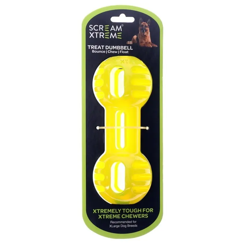 Scream Xtreme Treat Dumbbell Dog Toy Green Extra Large :->>
