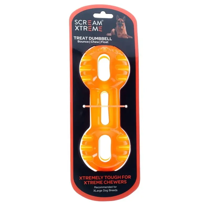 Scream Xtreme Treat Dumbbell Dog Toy Orange Extra Large :->>