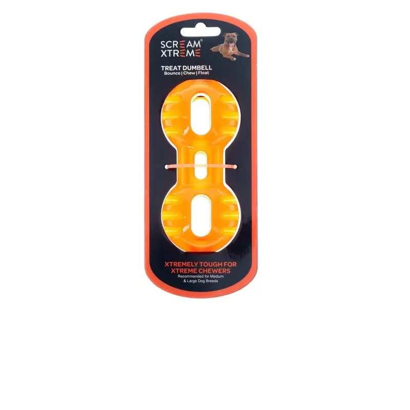 Scream Xtreme Treat Dumbbell Dog Toy Orange Medium/Large :->>