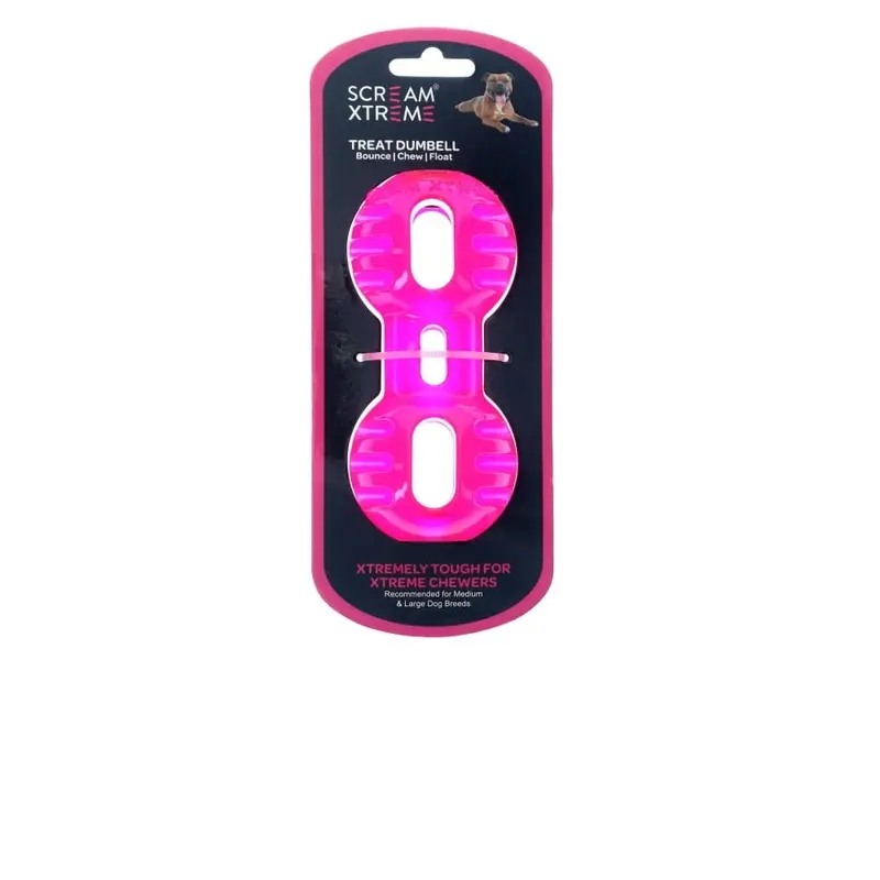 Scream Xtreme Treat Dumbbell Dog Toy Pink Medium/Large :->>