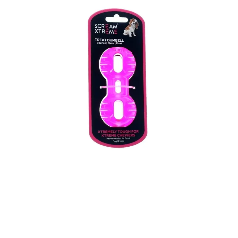 Scream Xtreme Treat Dumbbell Dog Toy Pink Small :->>