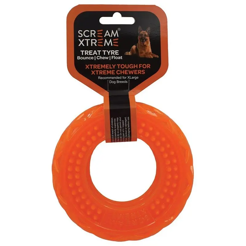 Scream Xtreme Treat Tyre Extra Large Orange Dog Toy :->>