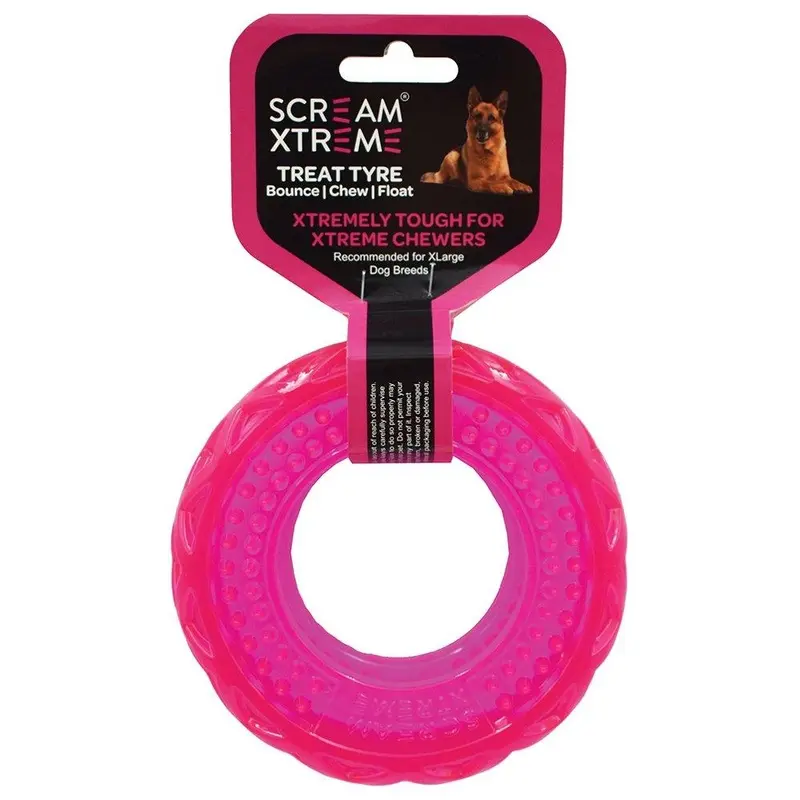 Scream Xtreme Treat Tyre Extra Large Pink Dog Toy :->>