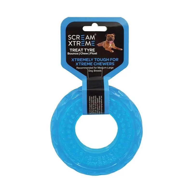 Scream Xtreme Treat Tyre Medium/Large Blue Dog Toy :->>