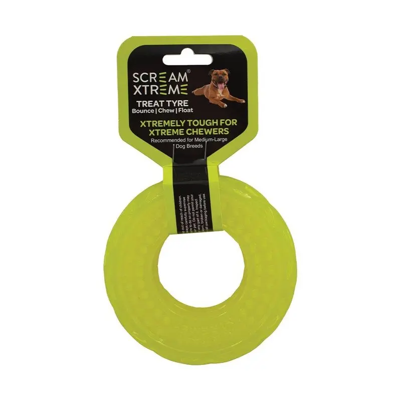 Scream Xtreme Treat Tyre Medium/Large Green Dog Toy :->>
