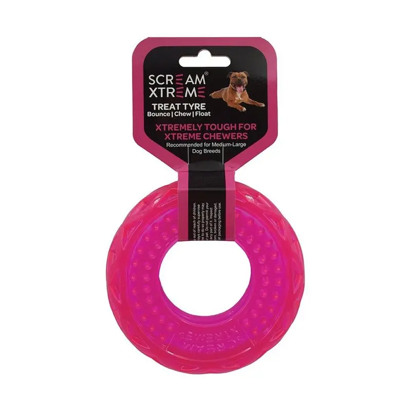 Scream Xtreme Treat Tyre Medium/Large Pink Dog Toy :->>