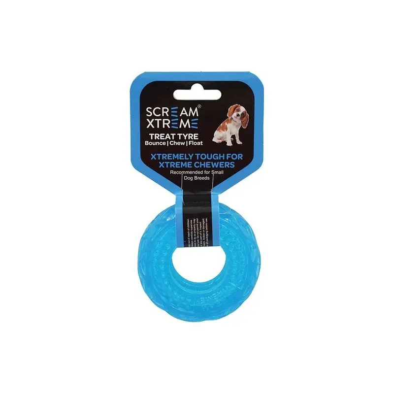 Scream Xtreme Treat Tyre Small Blue Dog Toy :->>