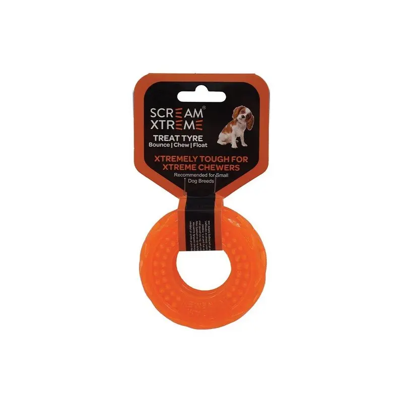 Scream Xtreme Treat Tyre Small Orange Dog Toy :->>