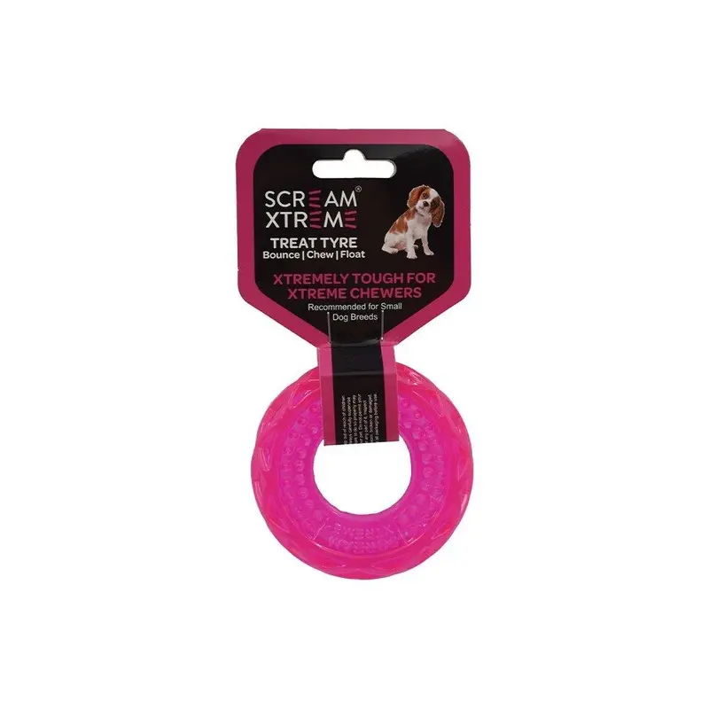 Scream Xtreme Treat Tyre Small Pink Dog Toy :->>