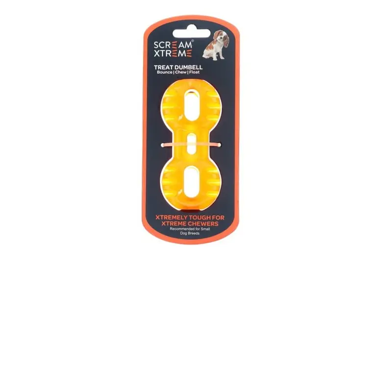 Screme Xtreme Treat Dumbbell Dog Toy Orange Small :->>