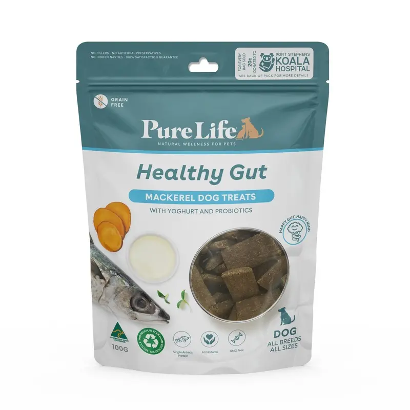 Pure Life Healthy Gut Mackerel Treats for Dogs 100g :->>
