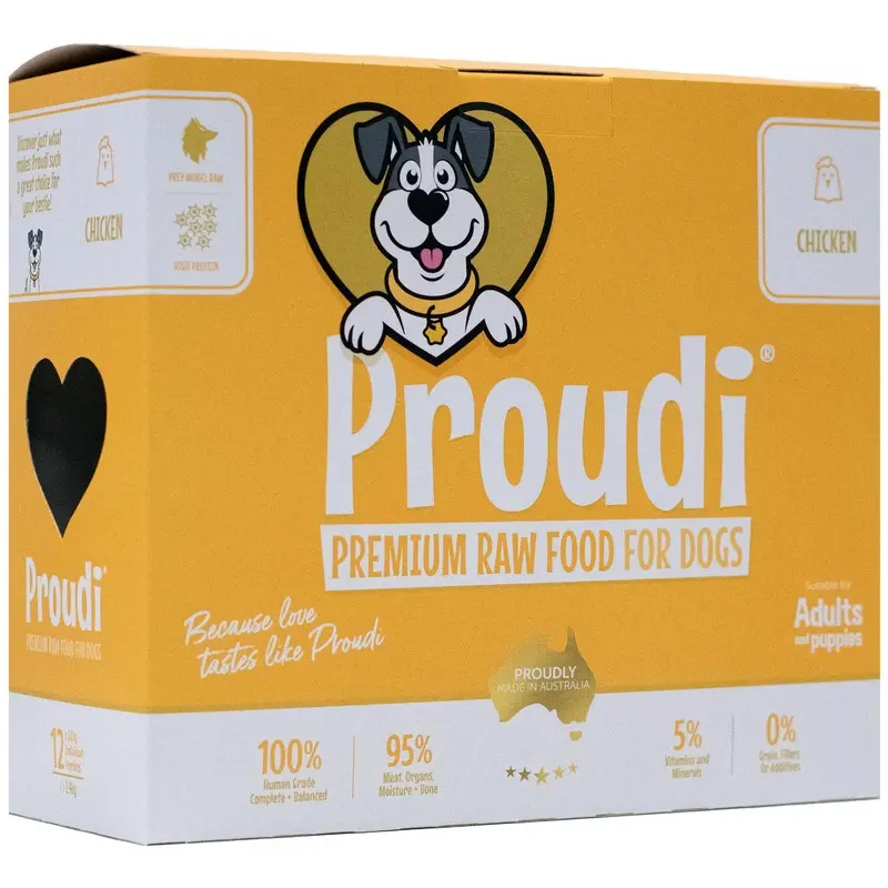 Proudi Chicken Raw Dog Food Patties 2.4kg :->>