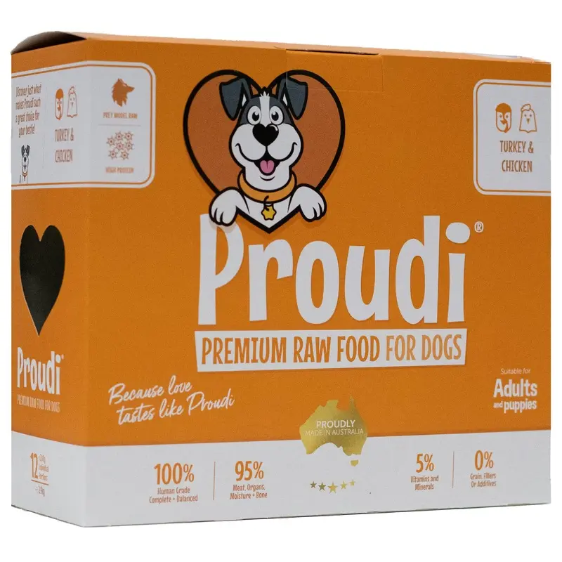 Proudi Turkey and Chicken Raw Dog Food Patties 2.4kg :->>