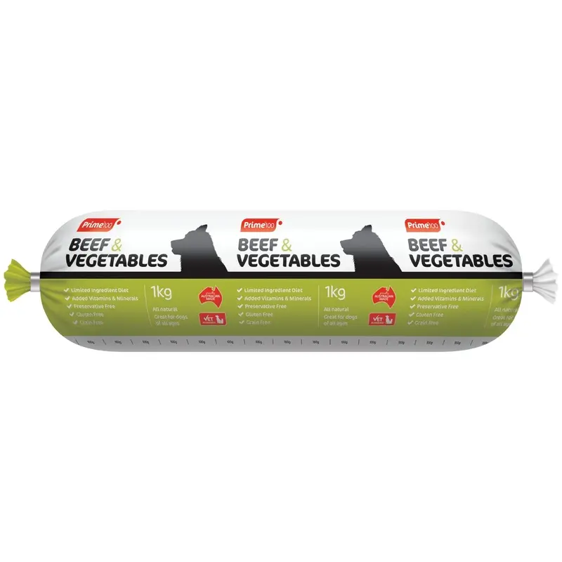 Prime 100 Dog Beef and Vegetable Roll 1kg