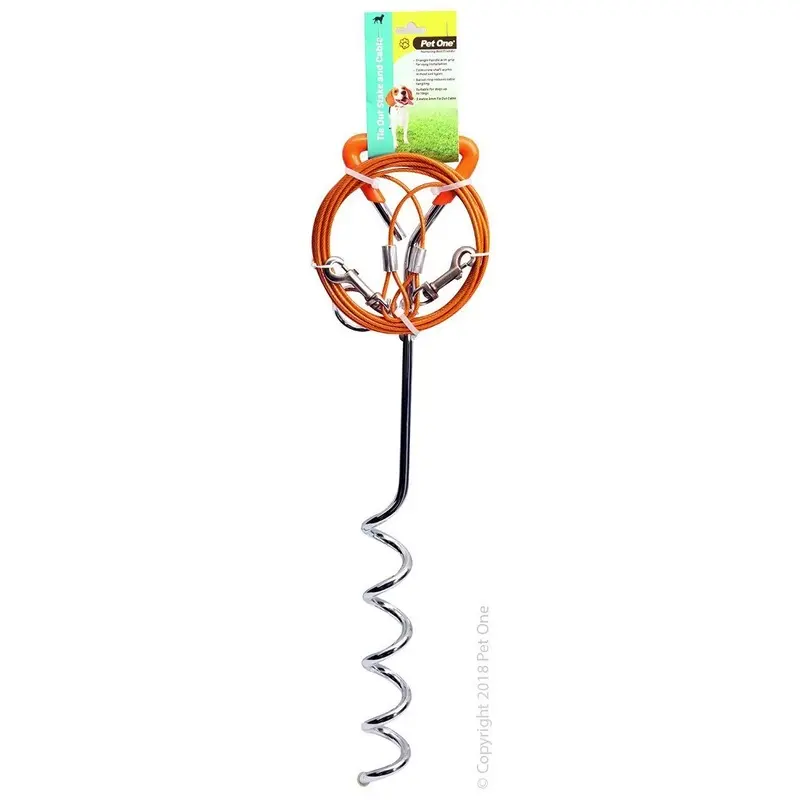 Pet One Tie Out Stake With Cable 3M (3Mm) For Dogs Up To 15Kg