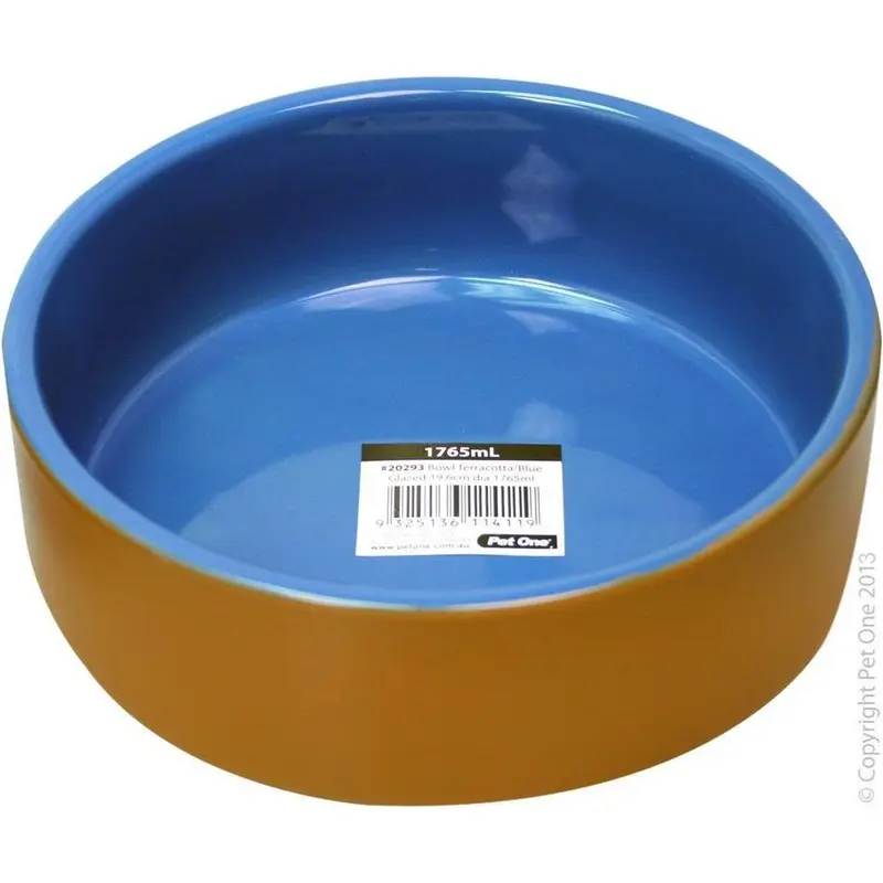 Pet One Bowl Glazed Terracotta Blue 1.76 Litres