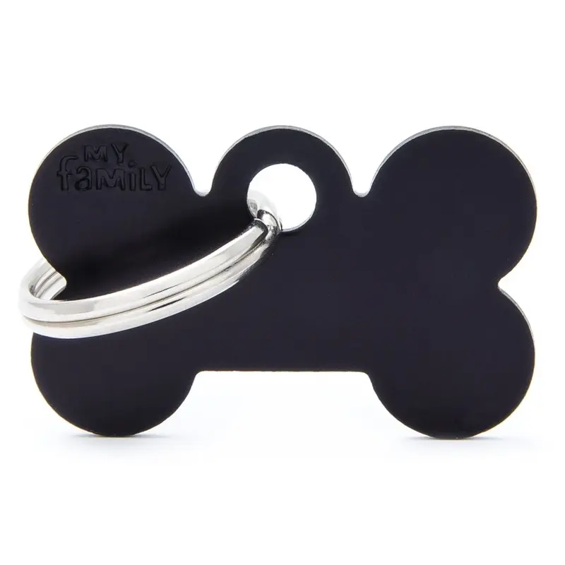 My Family Basic Bone Extra Large Black Dog Tag with Free Engraving