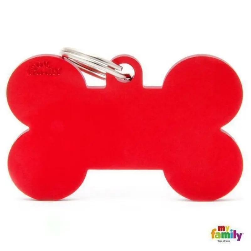 My Family Basic Bone Extra Large Red Dog Tag with Free Engraving