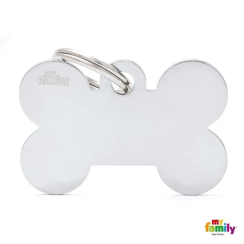 My Family Basic Bone Large Chrome Dog Tag with Free Engraving