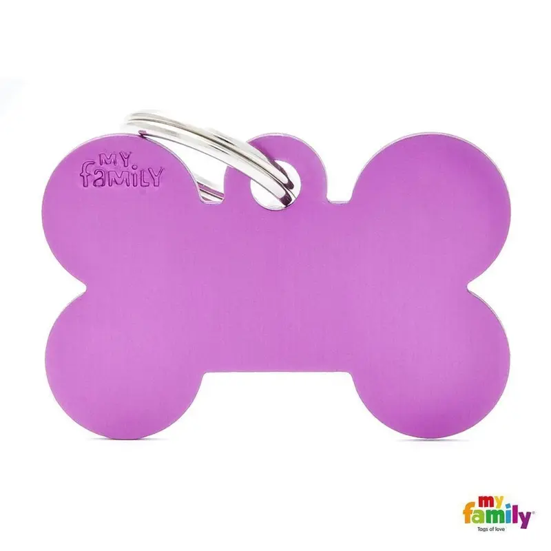 My Family Basic Bone Large Purple Dog Tag with Free Engraving