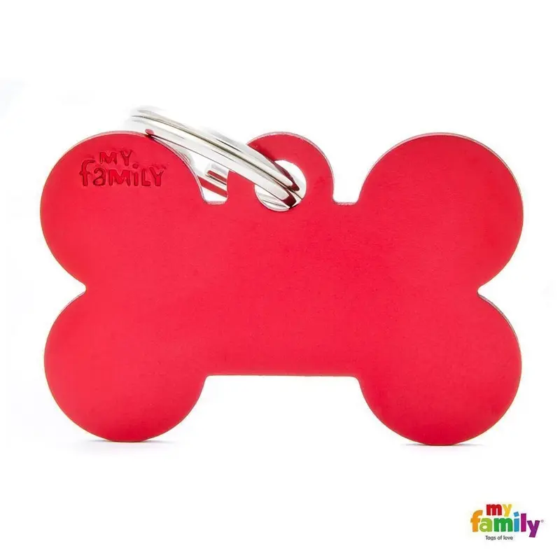 My Family Basic Bone Large Red Dog Tag with Free Engraving