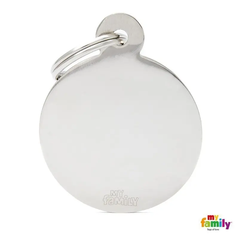 My Family Basic Circle Large Chrome Dog Tag with Free Engraving