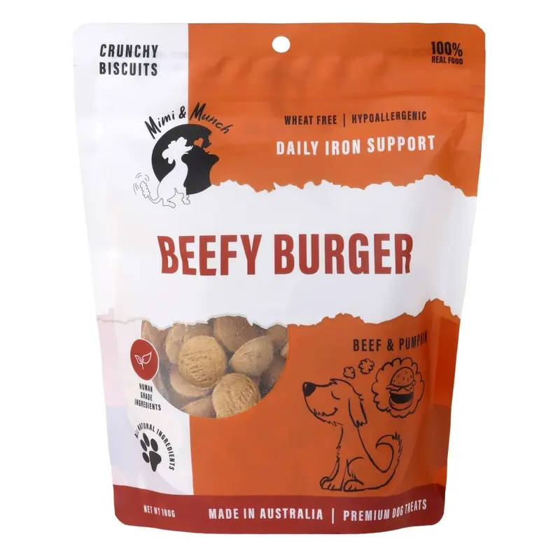 Mimi and Munch Wheat Free Beefy Burger Mini Dog Biscuits Treats 180g :->>
