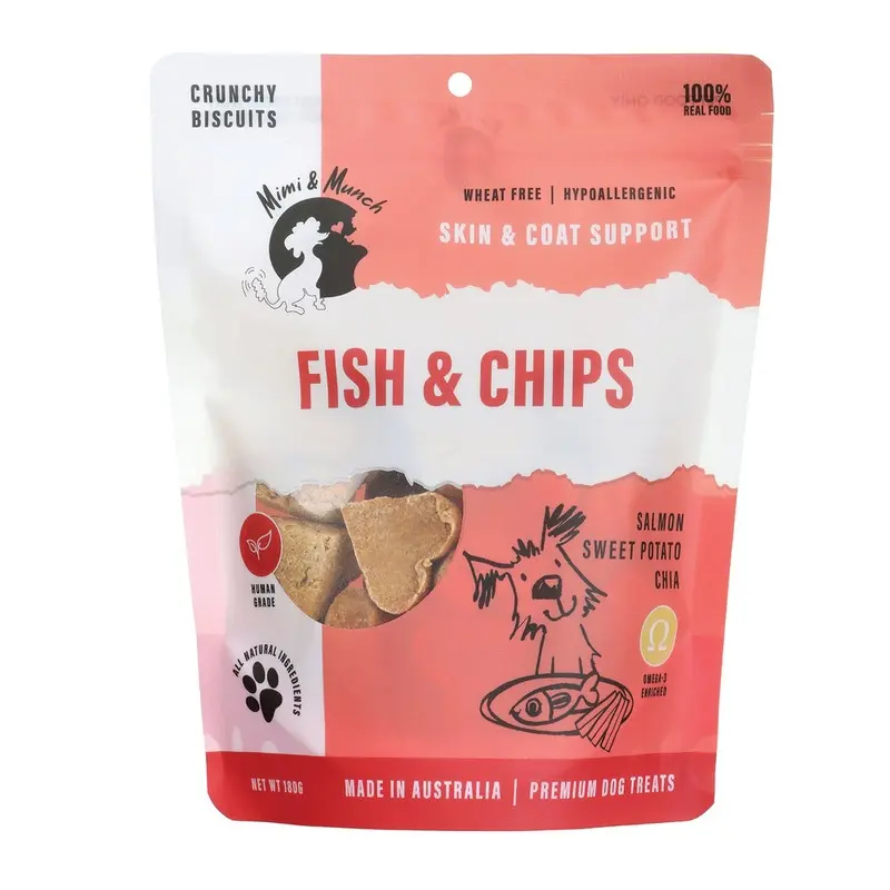 Mimi and Munch Wheat Free Fish and Chips Dog Biscuit Treats 180g :->>