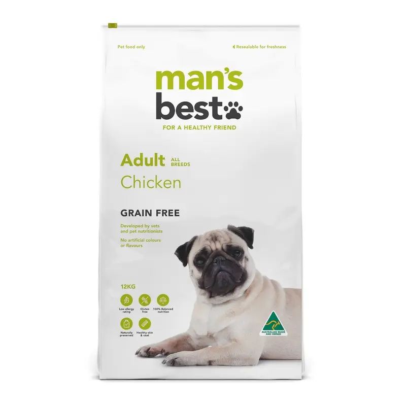 Mans Best Adult Premium Grain Free Chicken Dry Dog Food 12kg :->>