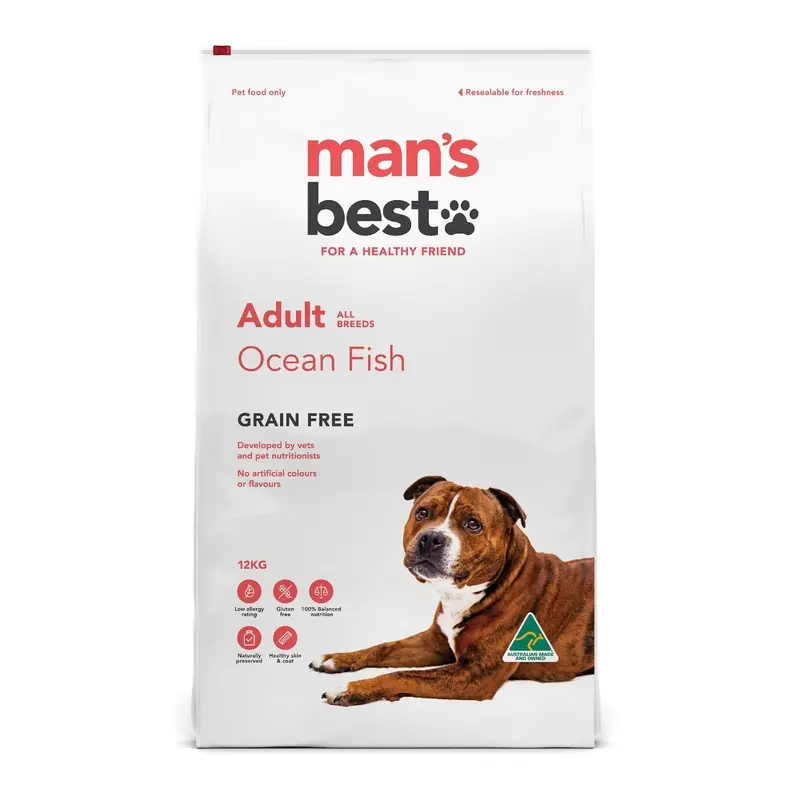 Mans Best Adult Premium Grain Free Ocean Fish Dry Dog Food 12kg :->>