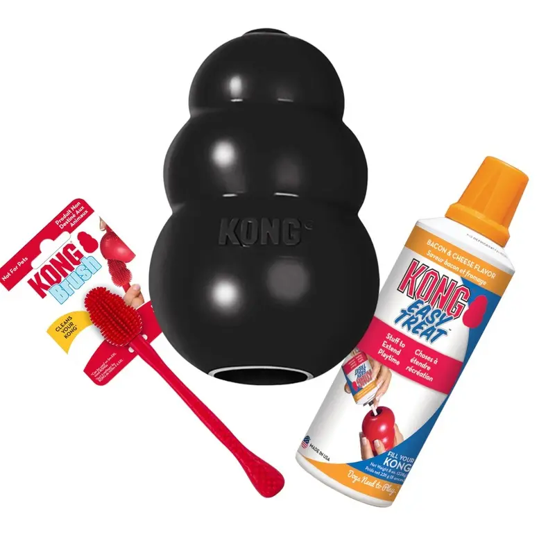 KONG Extreme Large Dog Toy Easy Treat and Cleaning Brush Bundle