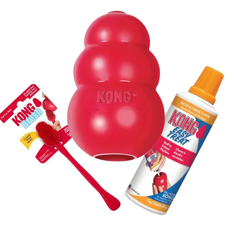 KONG Classic Extra Large Dog Toy Easy Treat and Cleaning Brush Value Bundle