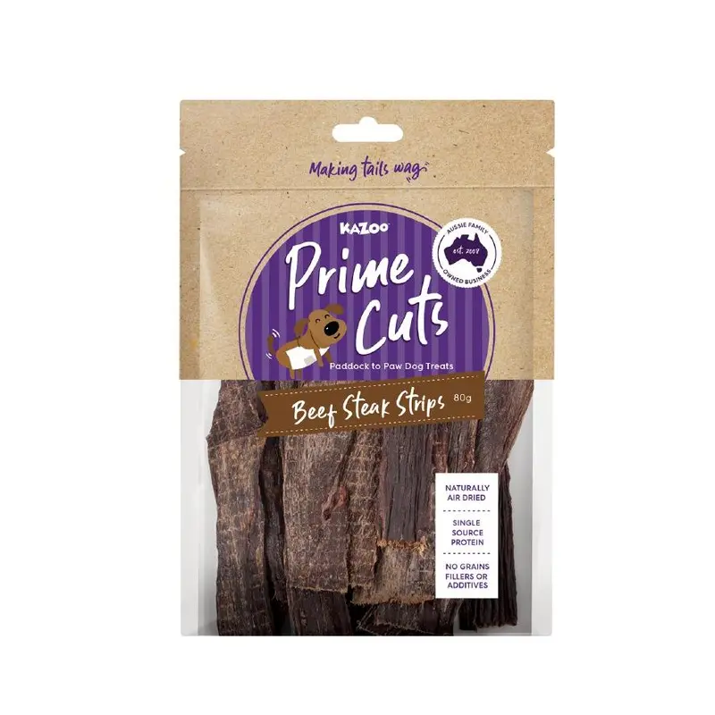 Kazoo Prime Cuts Beef Steak Strips Dog Treats 80g