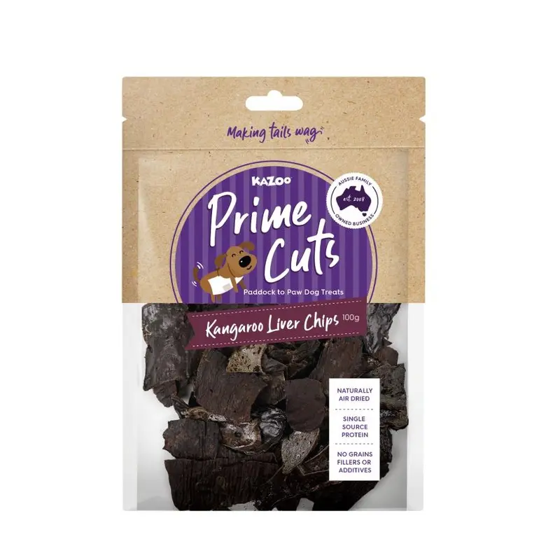 Kazoo Prime Cuts Kangaroo Liver Chips Dog Treats 100g