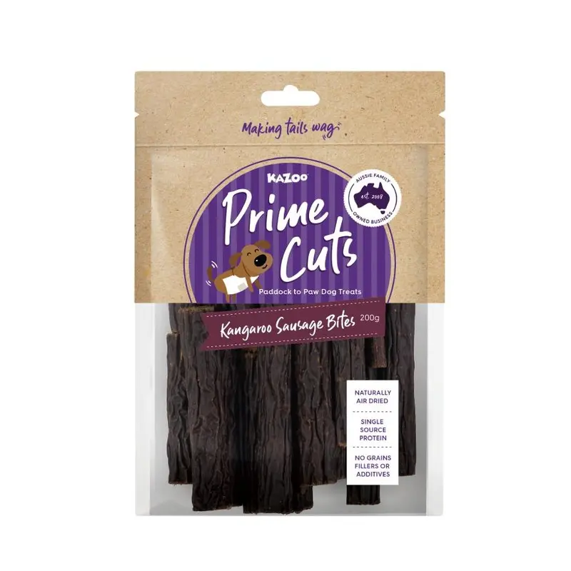 Kazoo Prime Cuts Kangaroo Sausage Bites Dog Treats 200g