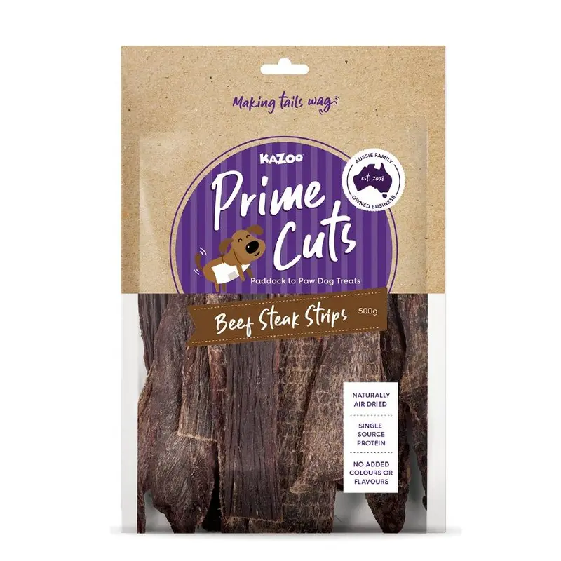 Kazoo Prime Cuts Beef Steak Strips Dog Treats 500g
