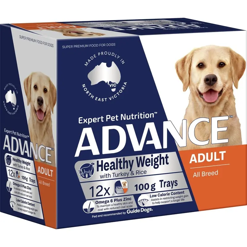 Advance Turkey and Rice Healthy Weight All Breed Adult Dog Wet Food 100g x 12 :->>