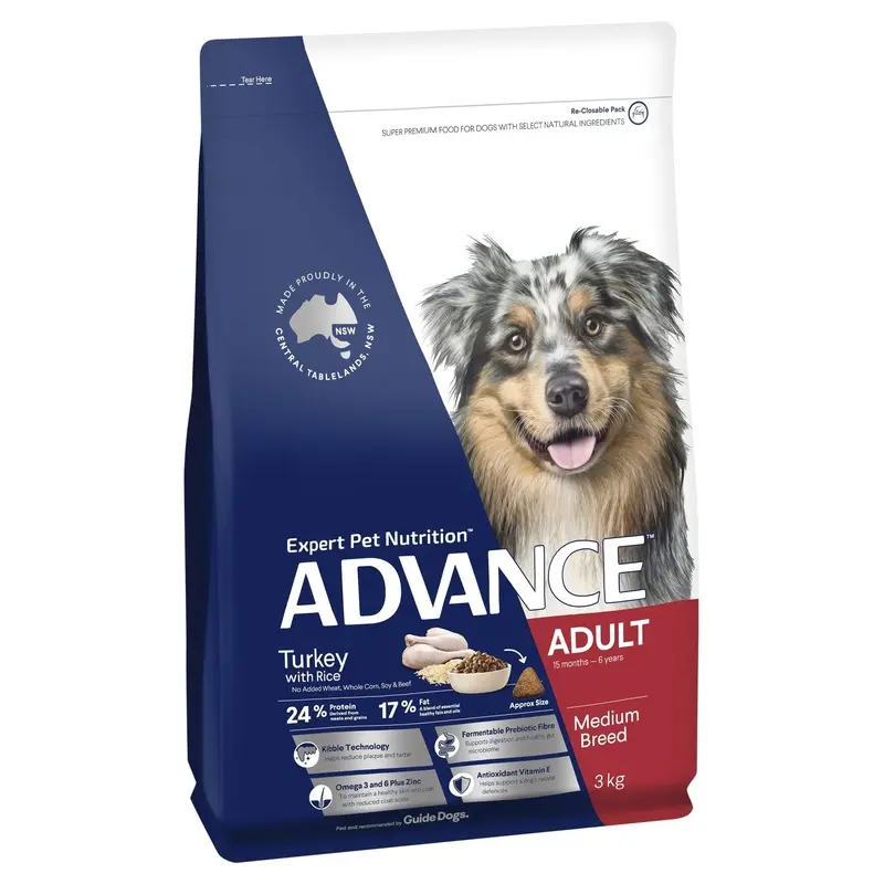 Advance Turkey and Rice Medium Breed Adult Dog Dry Food 3kg :->>