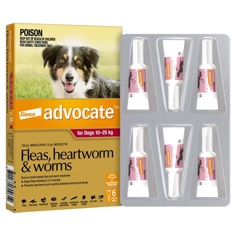Advocate Flea Heartworm and Worm Treatment for Dogs 10-25kg Red 6 Pack :->>