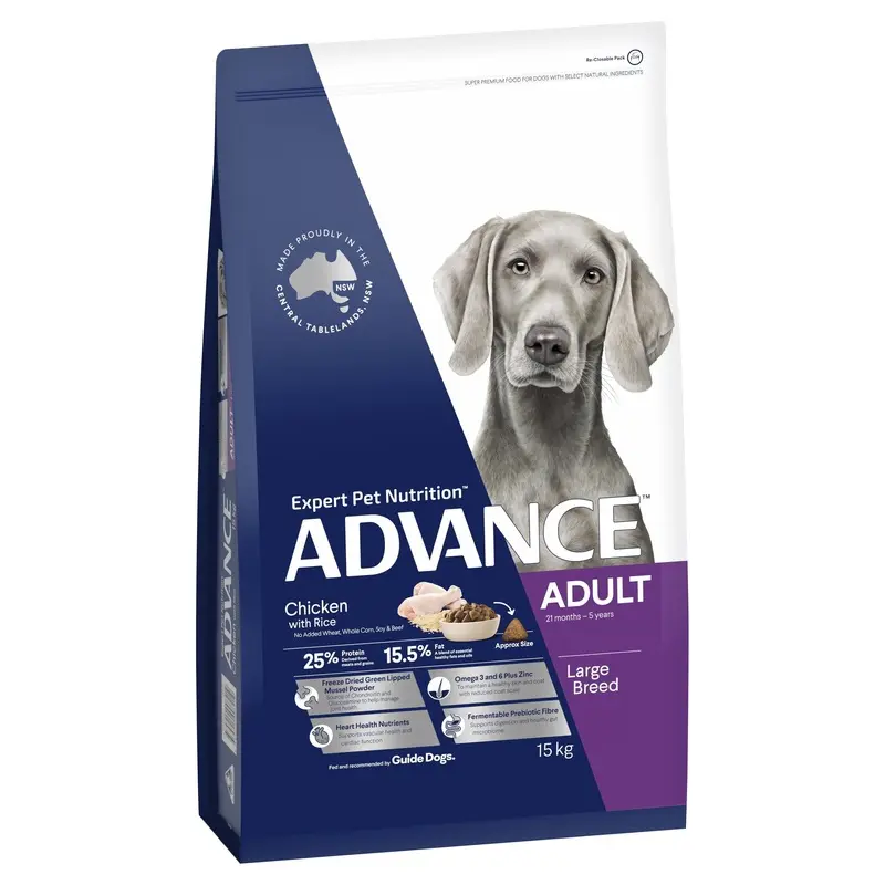 Advance Chicken and Rice Large Breed Adult Dog Dry Food 15kg :->>