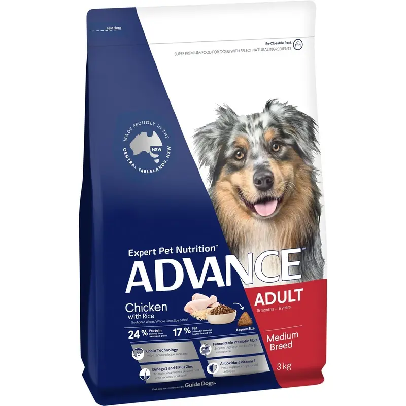 Advance Chicken and Rice Medium Breed Adult Dog Dry Food 3kg :->>