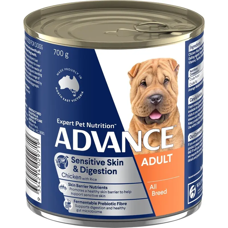 Advance Chicken and Rice Sensitive Skin and Digestion Adult Dog Wet Food 700g :->>