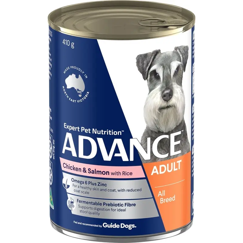 Advance Chicken and Salmon All Breed Adult Dog Wet Food 410g :->>