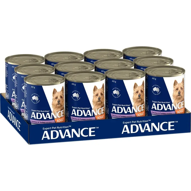 Advance Chicken and Turkey All Breed Adult Dog Wet Food 410g x 12 :->>