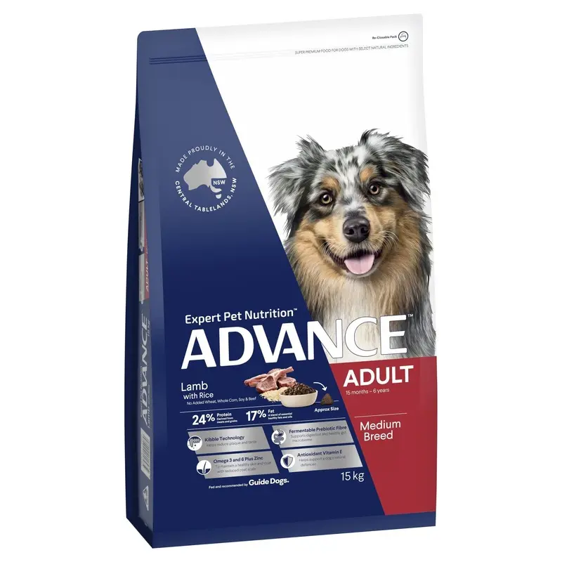 Advance Lamb and Rice Medium Breed Adult Dog Dry Food 15kg :->>