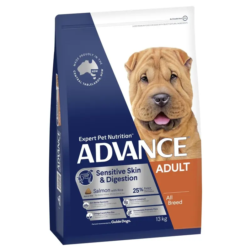 Advance Salmon and Rice Sensitive Skin and Digestion Adult Dog Dry Food 13kg :->>