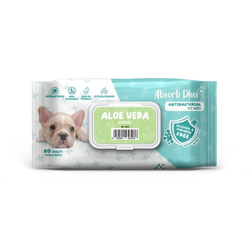 Absorb Plus Antibacterial Aloe Vera Scented Pet Wipes 80 Pack