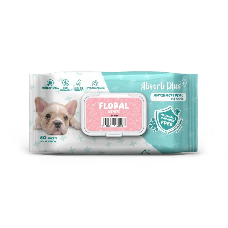 Absorb Plus Antibacterial Floral Scented Pet Wipes 80 Pack
