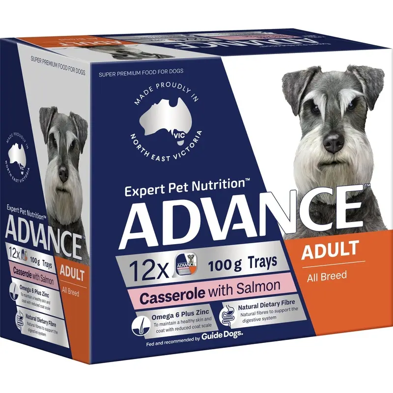 Advance Casserole with Salmon All Breed Adult Dog Wet Food 100g x 12 :->>