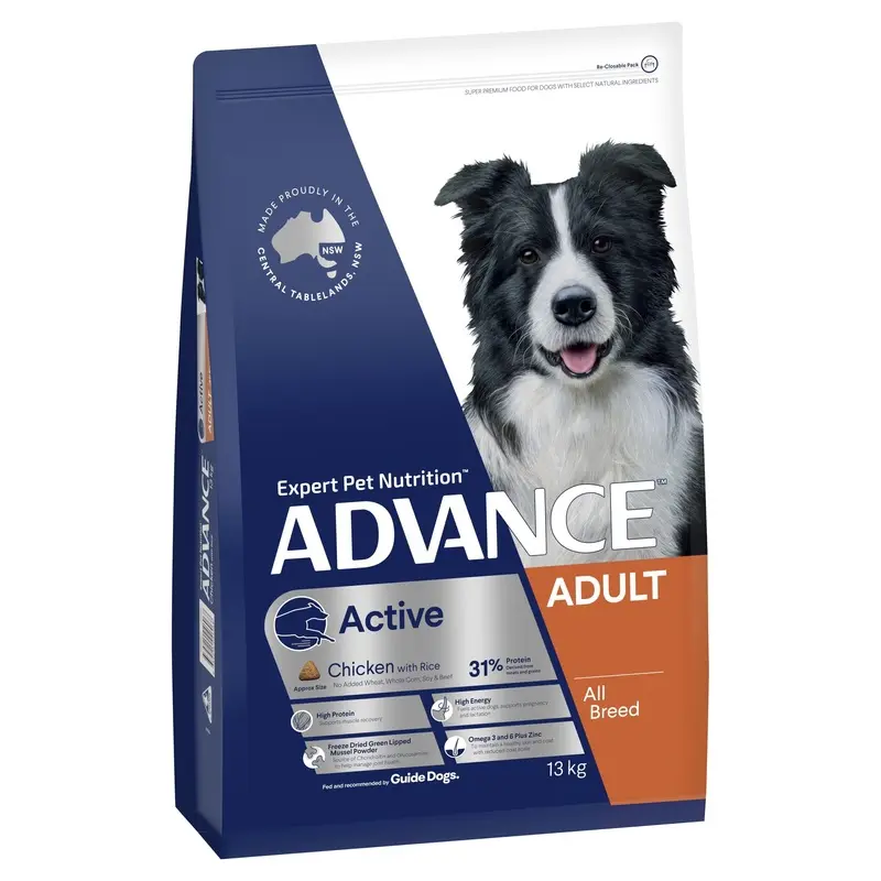 Advance Chicken and Rice Active Adult Dog Dry Food 13kg :->>
